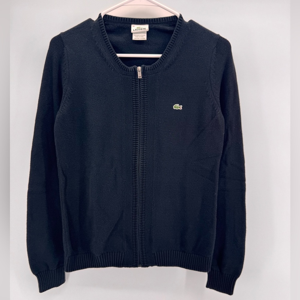 Vintage Women’s 90s Lacoste Knit Sweater Full Zip Black Size 40